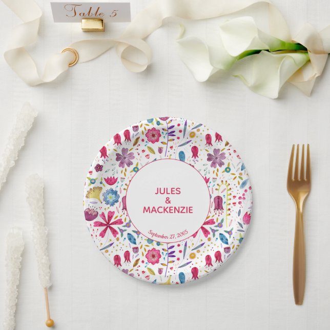 Hedgerow Wilde Blume Wasserfarbenhochzeit Pappteller (Hochzeit)