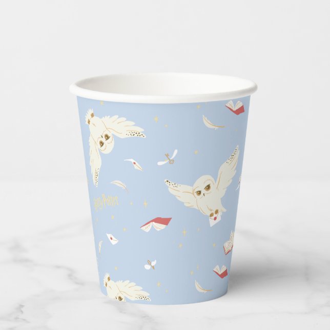 Hedwig Owl Post Letters and Books Pattern Pappbecher (Vorderseite)