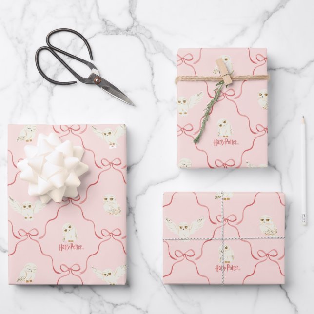 Hedwig Pink Ribbon Pattern Geschenkpapier Set (Vorderseite)