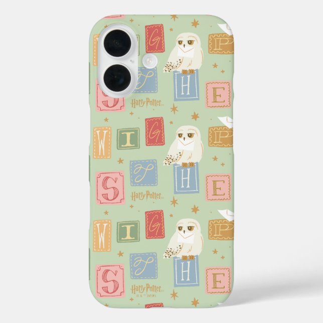 Hedwig-Post-Blockbuchstaben-Muster iPhone 16 Hülle (Rückseite)