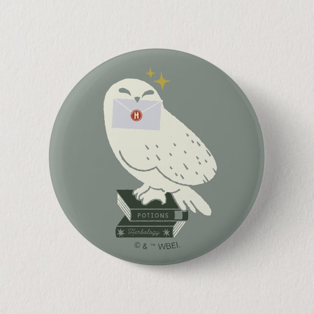Hedwig With Letter Whimsical Drawing Button (Vorderseite)