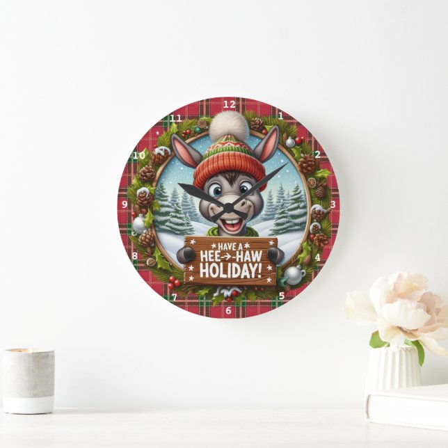 Hee-Haw Holiday!" - Frohe Weihnachten im Donkey Große Wanduhr (Zuhause)