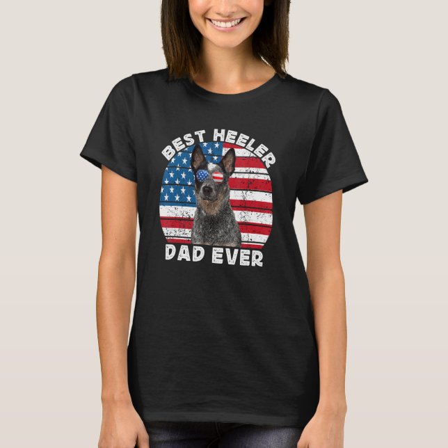 Heeler Vater for Men American Flag Blue Australien T-Shirt (Vorderseite)