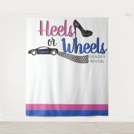 Heels oder Wheels Gender Reveal Pink|Blue Foto Wandteppich
