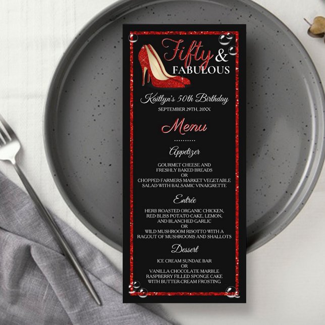 Heelse mit rotem Glitzer | 50 & Fabulous Geburtsta Werbekarte (Von Creator hochgeladen)