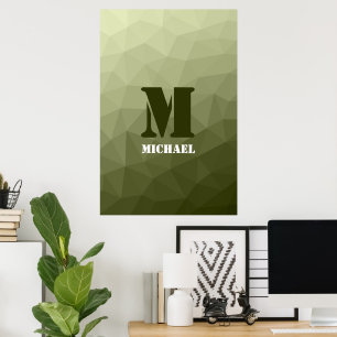 Heeres hellgrün geometrisches Maschenmuster Monogr Poster