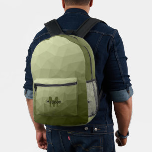 Heeresgrün geometrisches Maschenmuster Monogramm Bedruckter Rucksack