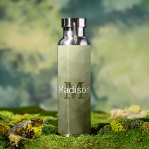 Heeresgrün geometrisches Mesh-Muster Monogramm Trinkflasche