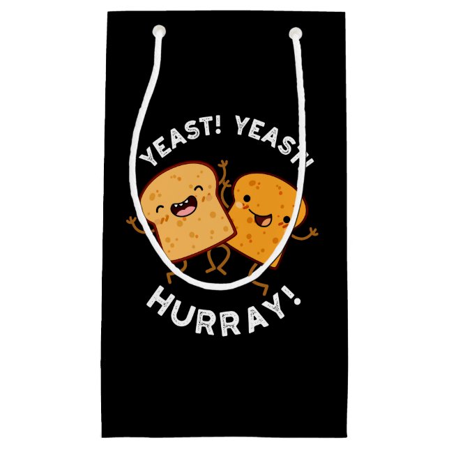 Hefe Hefe Hurray Funny Bread Puns Dark BG Kleine Geschenktüte (Vorderseite)