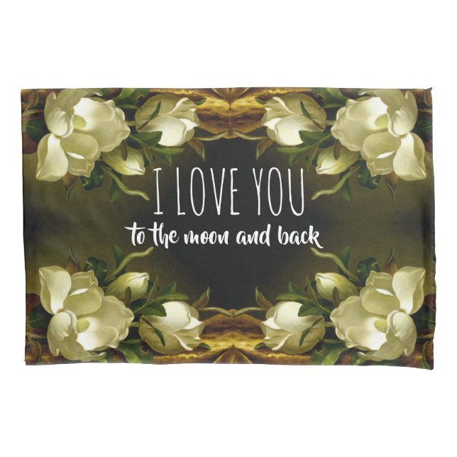 Hefe Magnolia Blume I Liebe Sie Pillowcase Kissenbezug (Vorderseite)