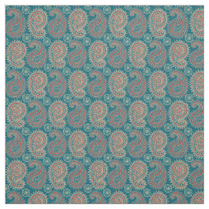 Heffalumps Red Blue Beige Paisley Pattern Fabric Stoff