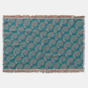 Heffalumps Red Blue Beige Paisley Throw Blanket Decke