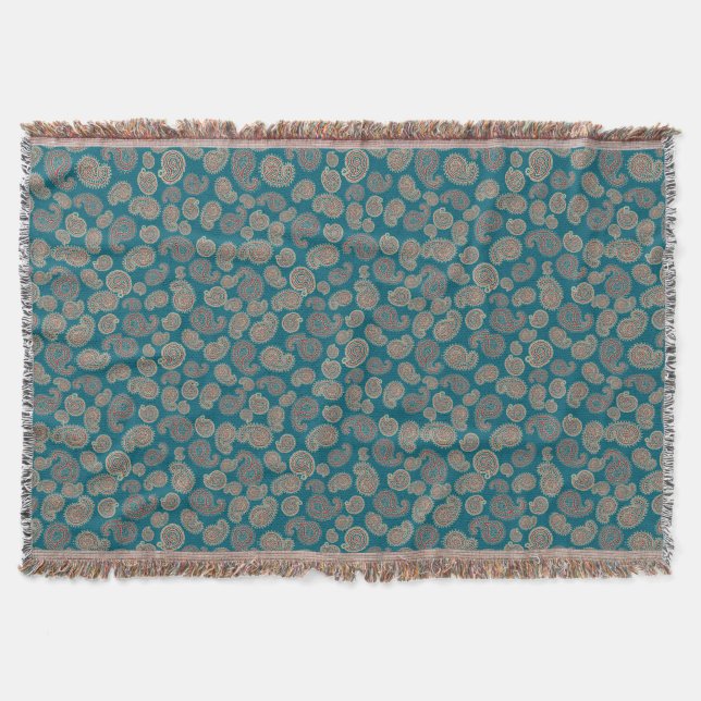 Heffalumps Red Blue Beige Paisley Throw Blanket Decke (Vorderseite)