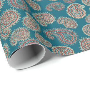Heffalumps Red Blue Beige Paisley Wrapping Paper Geschenkpapier