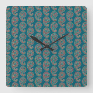 Heffalums Rouge Bleu Beige Paisley Horloge murale