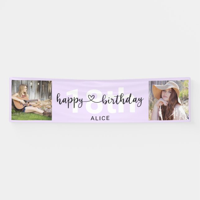 Heft Script Foto Geburtstag Pastel Lila Banner (Horizontal)
