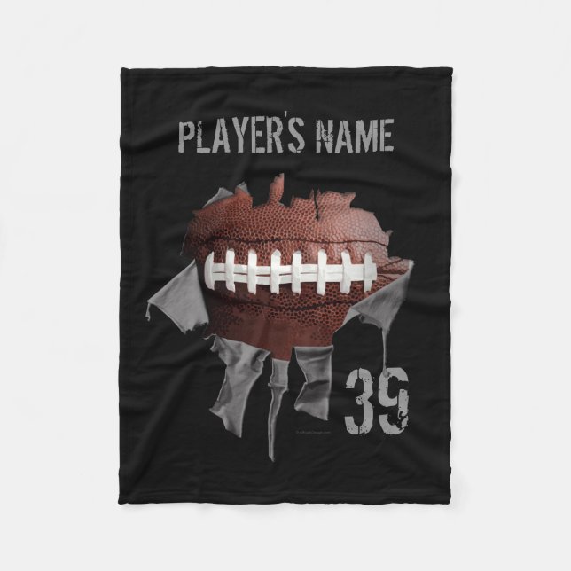 Heftige Fußball-personalisierte schwarze Fleecedecke (Vorderseite)