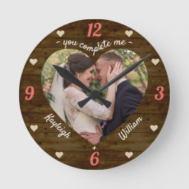 Heftpuzzle Hochzeit Foto Rustikal, Sie schließen m Runde Wanduhr