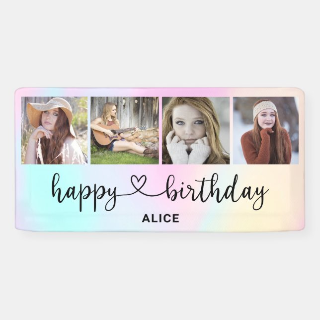 Heftschrift 4 Foto Holographic Birthday Banner (Horizontal)