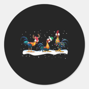 Hei Hei Hühnerweihnachten - Uni, Schwarz, Kurzarm Runder Aufkleber