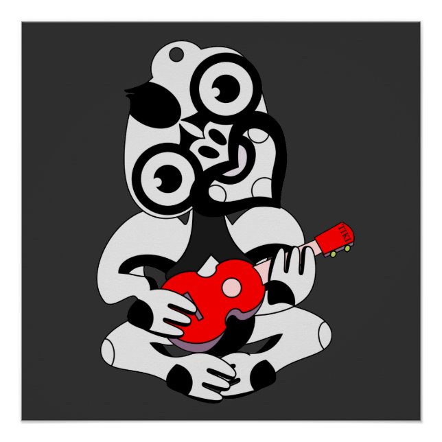 Hei Tiki spielt rote Ukulele Poster (Vorderseite)