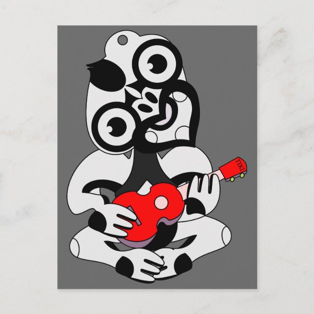 Hei Tiki Ukulele Postcard Schwarze Postkarte (Vorderseite)