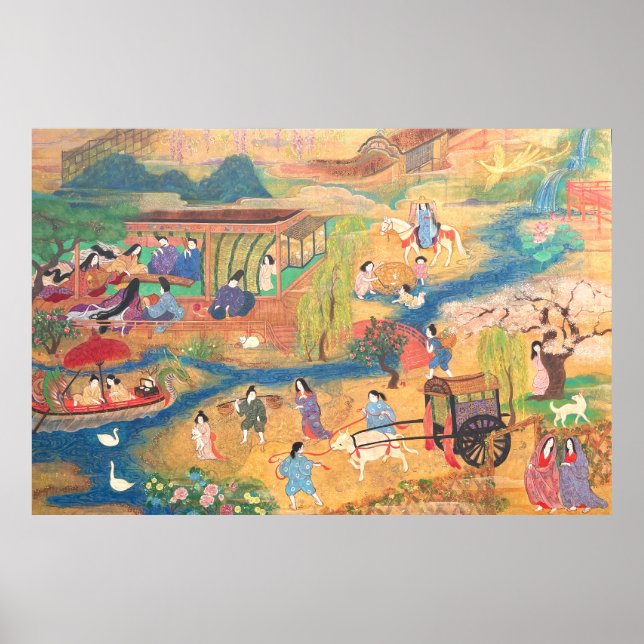 Heian Courtyard Scene: Tales from a Gilded Scroll Poster (Vorne)