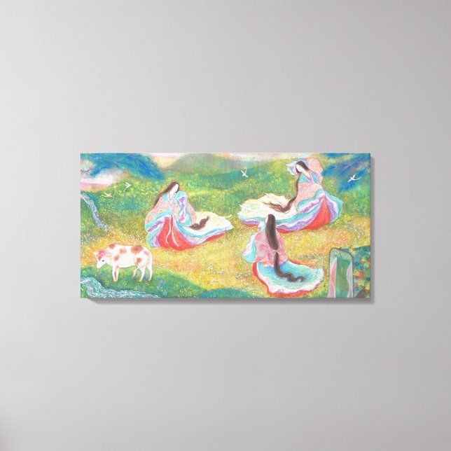 Heian Elysium: Ladies in a Spring Meadow Leinwanddruck (Vorderseite)