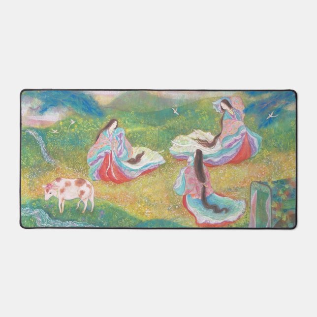 Heian Elysium: Ladies in a Spring Meadow Schreibtischunterlage (Vorderseite)