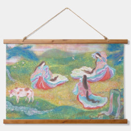 Heian Elysium: Ladies in a Spring Meadow  Wandteppich Mit Holzrahmen