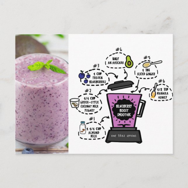 Heidelbeere-Smoothie-Rezept Postkarte (Vorderseite)