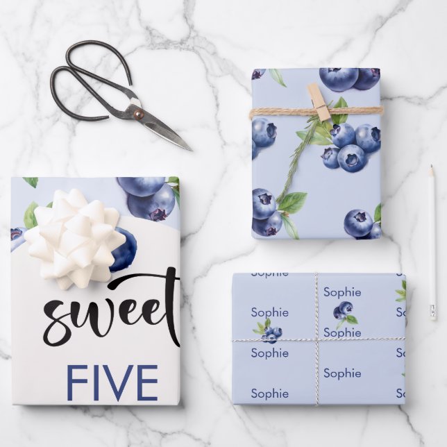 Heidelbeeren-Kindergeburtstag Geschenkpapier Set (Vorderseite)