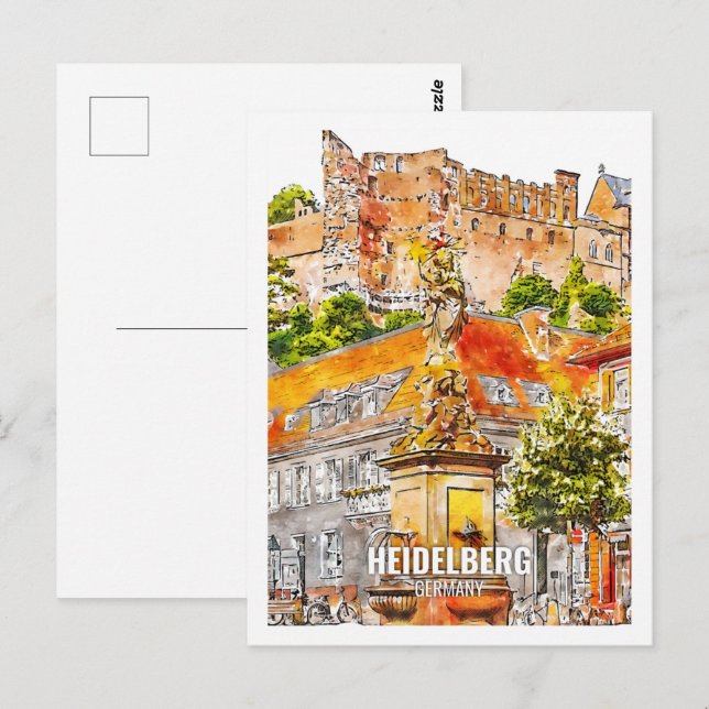 Heidelberg Deutschland Berühmter Platz Wasserfarbe Postkarte (Vorne/Hinten)