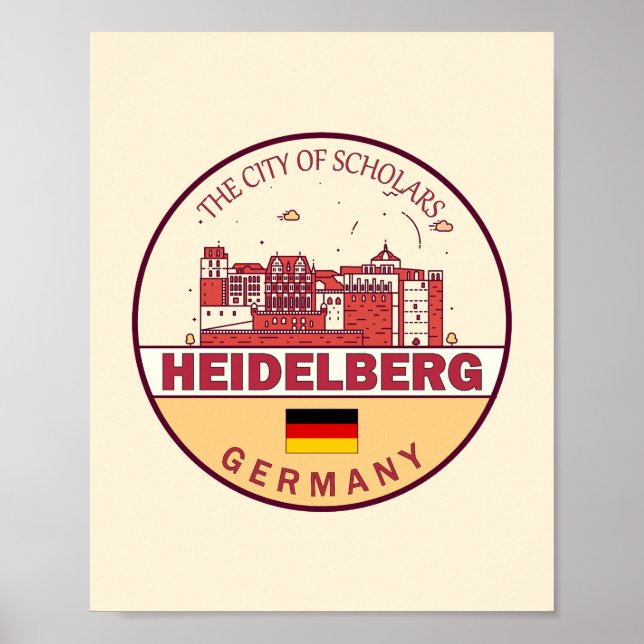 Heidelberg Deutschland Skyline Emblem Poster (Vorne)