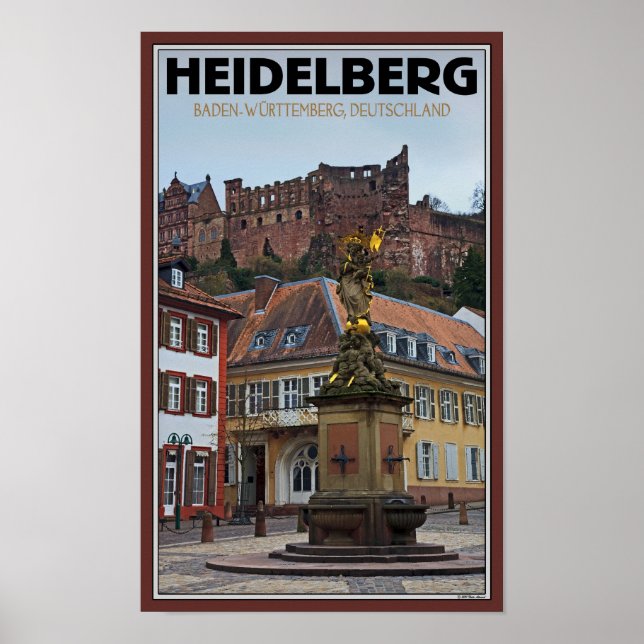 Heidelberg - Statue und Schloss Poster (Vorne)