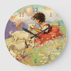 "Heidi and Her Goats" von Jessie Willcox Smith Große Wanduhr