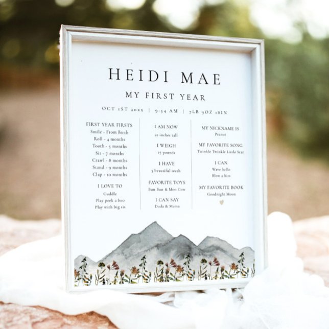 HEIDI Boho Mountain Flower First Year Milestone Poster (Von Creator hochgeladen)