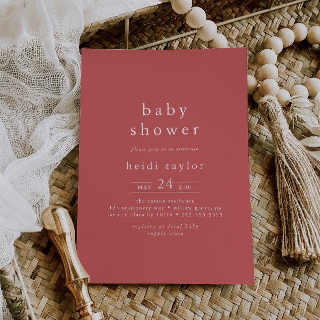 HEIDI Boho Red Summer Girl Simple Baby Show Einladung (HEIDI Boho Red Summer Girl Simple Baby Shower Invitation)