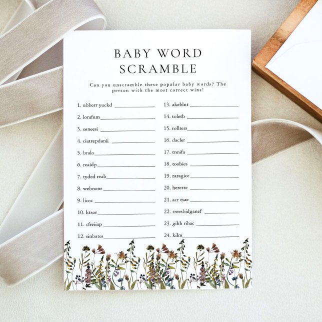 HEIDI Boho Wildblume Baby Word Scramble Game Einladung (Von Creator hochgeladen)