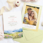 Heidi Mountains Wildblumen Elegantes Hochzeitsszei Einladung<br><div class="desc">Mit dieser atemberaubenden Aquarellmalerei-Einladung können Sie einen traumhaften Sommertag in den Bergen verbringen. Die Landschaftsmalerei inspiriert von der atemberaubenden Schönheit der Wildblumen der Mutter Natur, glitzernden blauen Seen und majestätischen Bergketten... Diese Einladung ist für das abenteuerliche und freudvolle Ehepaar konzipiert und lädt Sie ein, sich auf eine Reise der Liebe...</div>