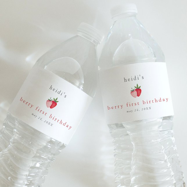 HEIDI Niedlich Strawberry Girl Berry (HEIDI Cute Strawberry Girl Berry First Birthday Water Bottle Label)