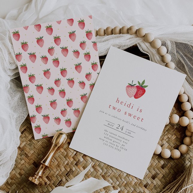 HEIDI Niedlich Strawberry Kids Two Sweet 2nd Birth Einladung (HEIDI Cute Strawberry Kids Two Sweet 2nd Birthday Invitation)