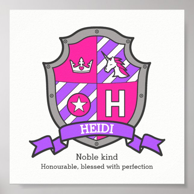 Heidi nom signifiant lettre de licorne H affiche (Devant)