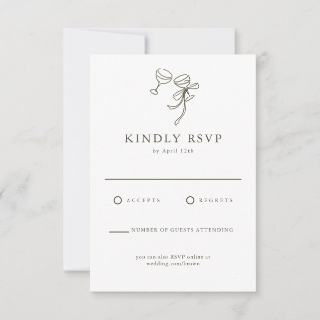HEIDI Olive Green Wedding RSVP Card Karte (Vorderseite)