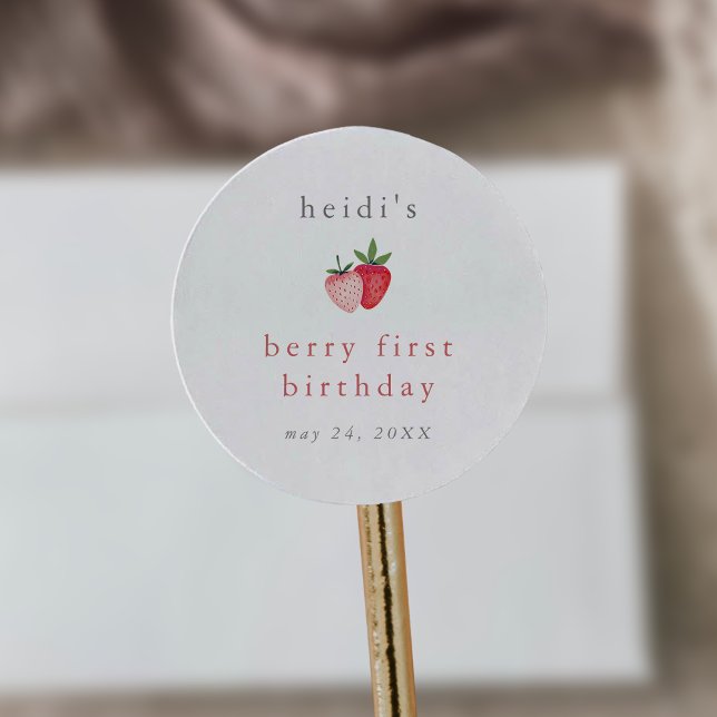 HEIDI Pink Strawberry Girl Berry Runder Aufkleber (HEIDI Pink Strawberry Girl Berry First Birthday Classic Round Sticker)