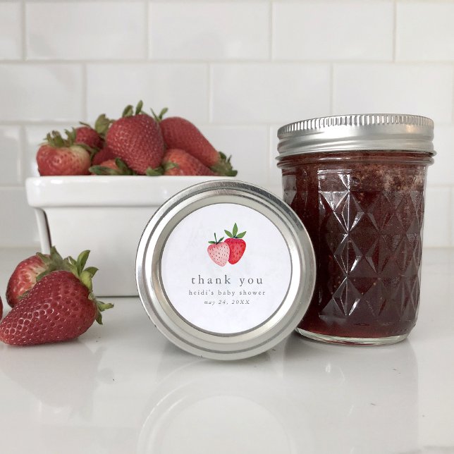 HEIDI Pink Strawberry Jam Baby Dusche Vielen Dank Runder Aufkleber (HEIDI Pink Strawberry Jam Baby Shower Thank You Classic Round Sticker)