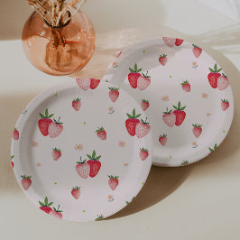 HEIDI Pink Strawberry Pattern Girl Baby Dusche Pappteller