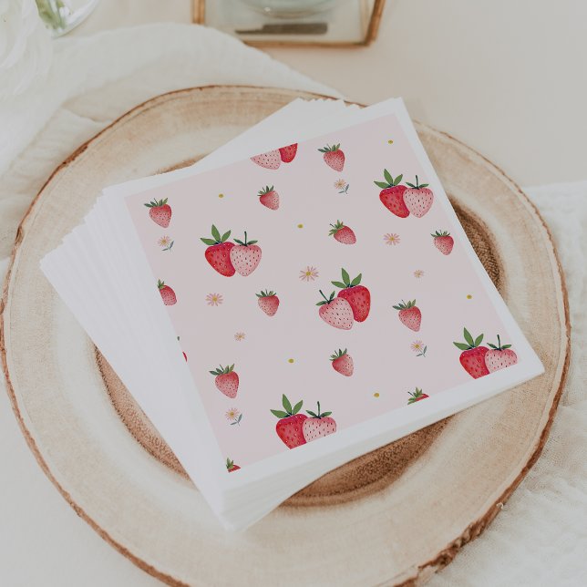 HEIDI Pink Strawberry Pattern Girl Baby Dusche Serviette (HEIDI Pink Strawberry Pattern Girl Baby Shower Napkins)