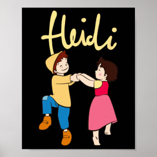Heidi und Peter tanzen mit gelben Cartoon für Logo Poster