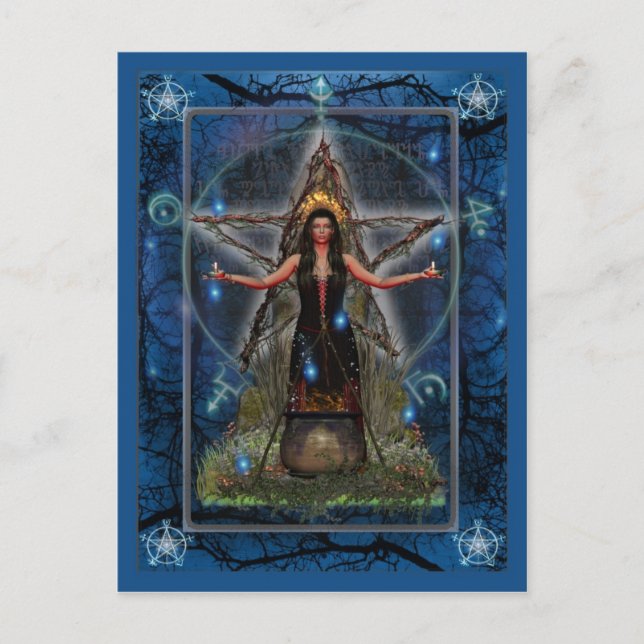Heidnische Postkarte - Spellweaver Hexe 'blaues ~ (Vorderseite)